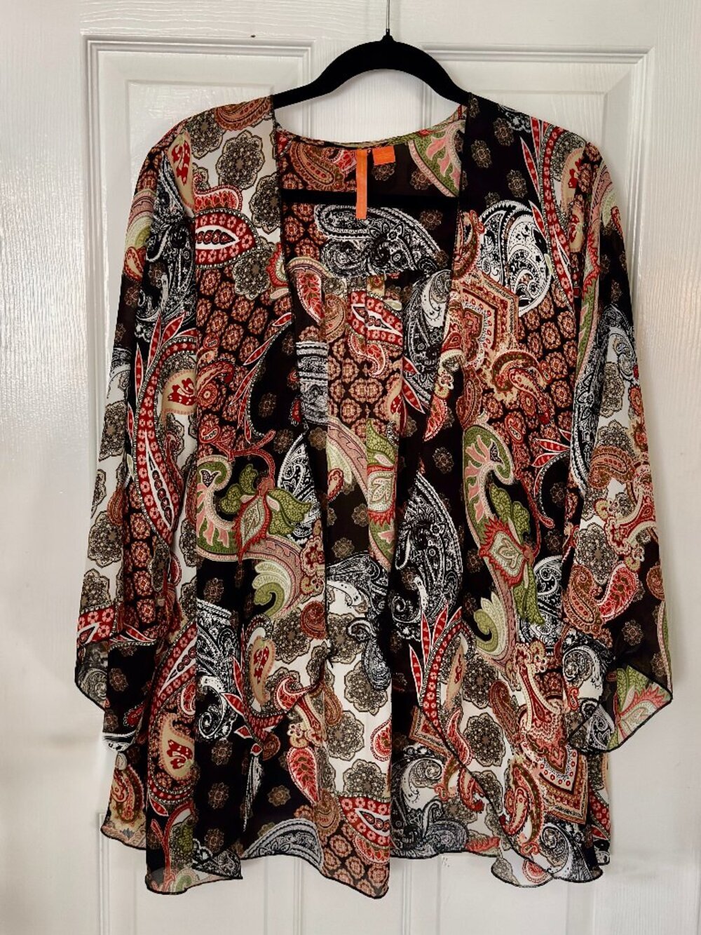 Sunny by Sunny Leigh Paisley Kimono Cardigan Boho Open Front Bell Sleeve Sheer